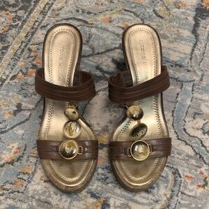 ANTONIO MELANI Brown and Gold Sandals